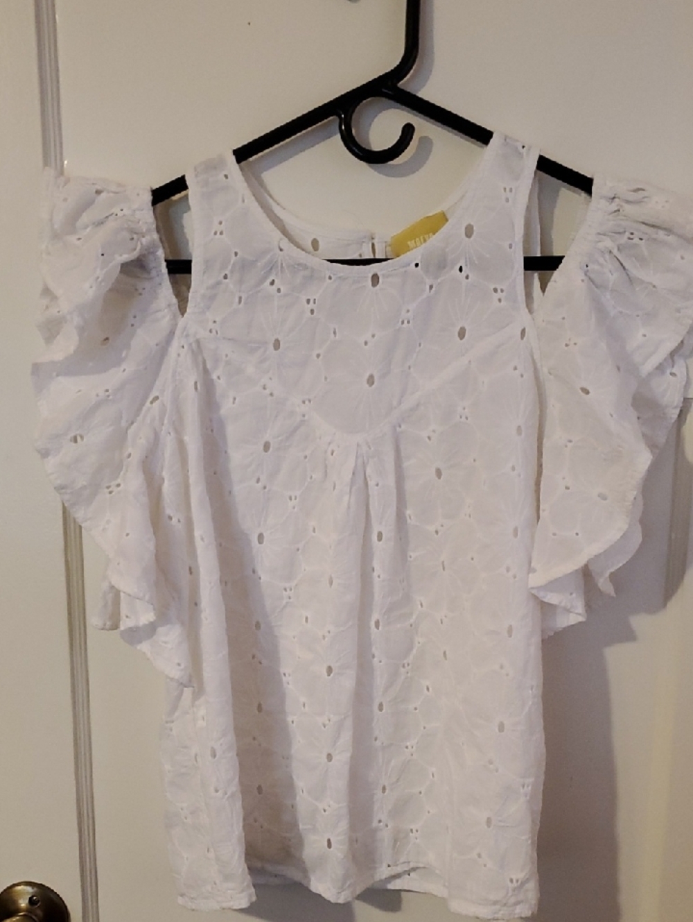 Maeve White Eyelet Cold-Shoulder Ruffle Top